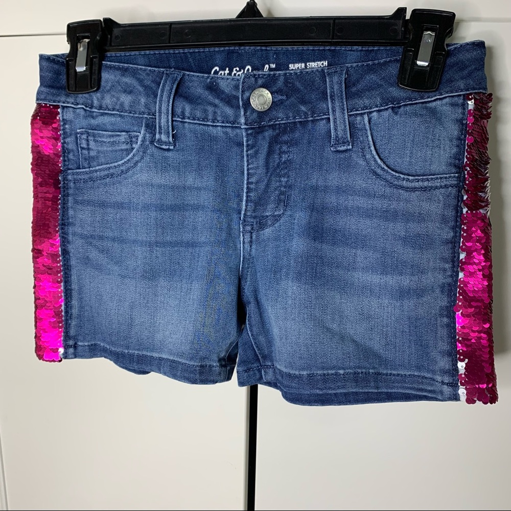 Cat & Jack Reversible Sequins Banded Denim Shorts